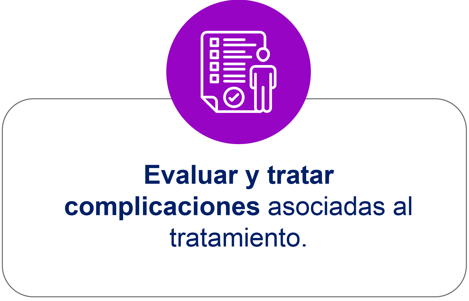 Evaluar y tratar complicaciones asociadas al tratamiento.